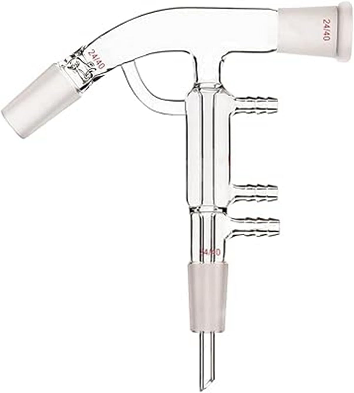 Glass Short Path Distillation Head, Borosilicate Glass Short Path Distilling Apparatus with 3 Hose Connections, for Laboratory Lab Supply (24/40 Joints)
