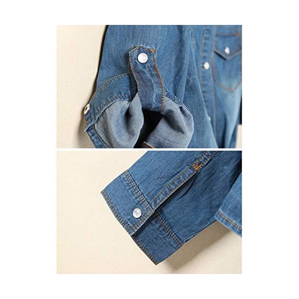 Omoone-Womens-34-Sleeve-Denim-Crop-Top-Tie-Knot-Shirt-Cardigan Omoone Women's 3/4 Sleeve Denim Crop Top Tie Knot Shirt Cardigan (Dark Blue, XL)