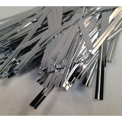 50 Silver 4" (100mm) Metallic Twist Ties/Bag Sealers Coloured Plastic with Wire Free Post Cover