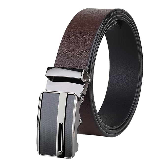 sunshopping Men's Genuine Leather Belt with Auto Lock Buckle, formal and casual, reversible, brown color belt-picture-54