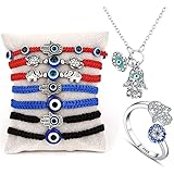 HelpYou Combo 2021 Evil Eye Necklace, Evil Eye Bracelet for Women, Evil Eye Ring Jewelry Anklet Gifts for Family Couple Bestfriend Men Girls Protection Necklaces Bracelets Pendant