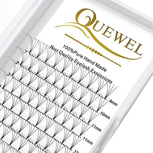 QUEWEL Ready Eyelash Fan 3D Fan 3D Volume Eyelashes 0.07 Thickness C Curl MIX9-16 Pre-Fanned Eyelashes Fan Premade Fans for Eyelash Extension (3D-0.07-C-MIX9-16)
