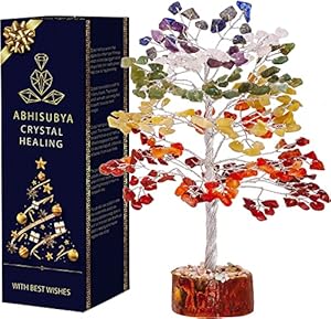 25cm Chakra Lebensbaum mit Silberdraht, Heilstein Bäumchen, Feng Shui | Edelstein-Baum