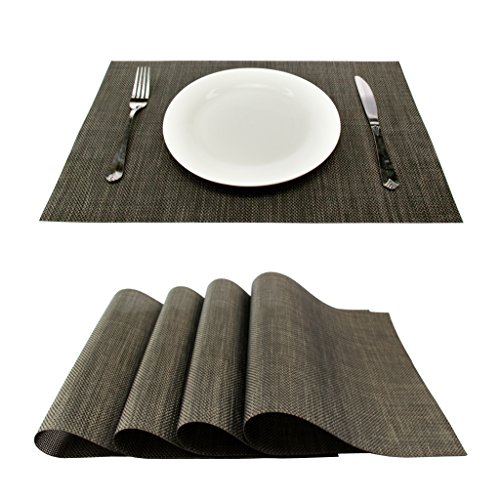 Gefeii Placemats Dining Table Table Mats Non-Slip Heat-Resistant Pvc Woven Vinyl Washable Kitchen Placemats Set Of 4 Stain Resistant Placemats (Bronze, 4) #TOP20