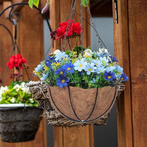 Panier suspendu en fer avec fleurs artificielles durables et créatives