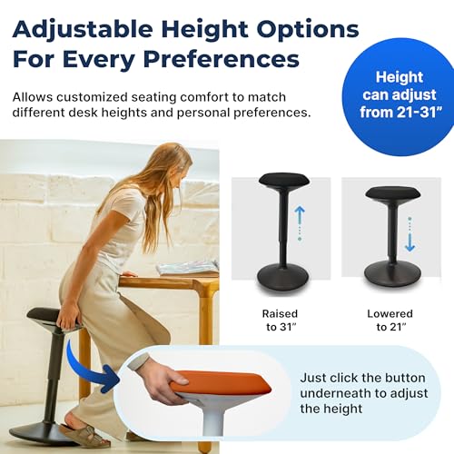 Image of Standing Desk Stool Chair, Height Adjustable Stool 21-31 inch for Office and Classroom, Swivel seat, Anti-Slip Bottom Ergonomic Wobble Stool with Rocking Motion, Orange