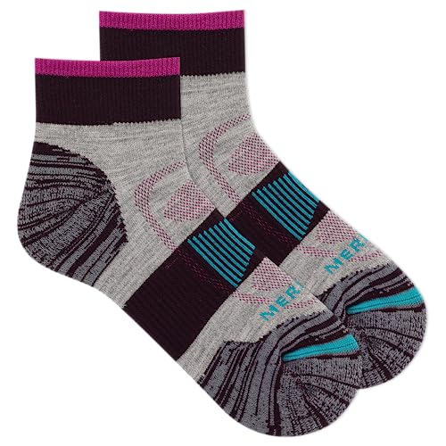 Image of Merrell Unisex Men's and Women's Zoned Cushioned Wool Hiking Ankle Socks - Breathable Arch Support