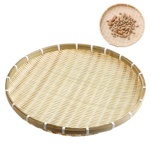 Vassoio intrecciato, vassoio di bambù, rotondo piatto da 16, 5 pollici intrecciati senza buco cestino poco profondo per la fattoria per la casa, bambù