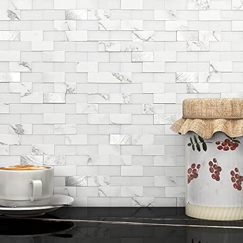 BeNice Peel and Stick Backsplash for Kitchen Tiles,Bathroom Tiles for Wall Peel and Stick Tile Adhesive Wall Tiles Mirror Stick Tiles(5sheets, White) Cover