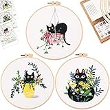 GOKURVG Beginner Embroidery Kit for Adults 3 Pack Hand Embroidery Crewel Embroidery Kit DIY Cross St
