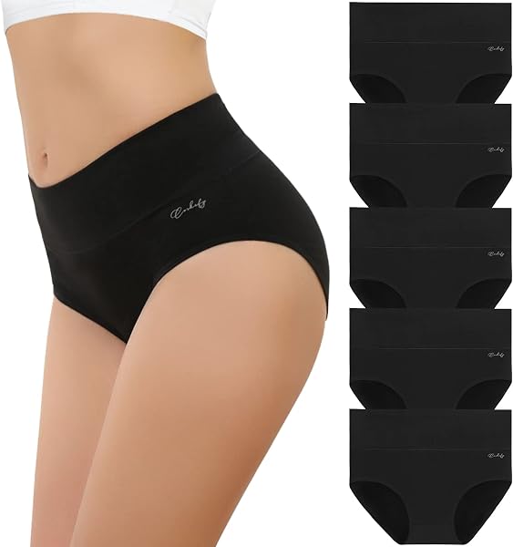 coskefy Underwear Women, High Waisted Cotton Knickers Ladies Full Briefs Soft Panties Slight Tummy Control Pants 5 Pack - 1