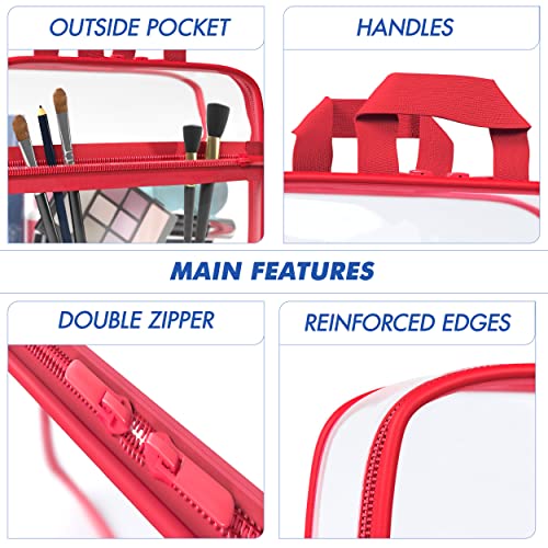 Clear Toiletry Bag - Pvc Makeup Bag - Large Transparent Cosmetic Travel Case - See Through Packing Cube With Handle - Clear Bag With Zipper - Plastic Storage Pouch Red #TOP1