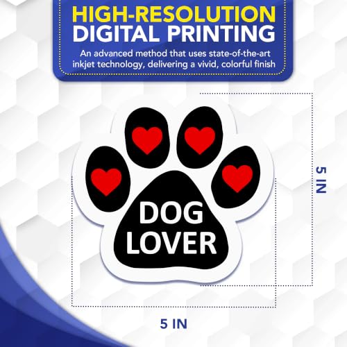 Image of Dog Lover Pawprint Car Magnet 5 Inch 2 Pack, Dog Lover Gift, Made in USA | Heavy duty magnetic decal for car, truck, SUV or fridge, full color UV printed