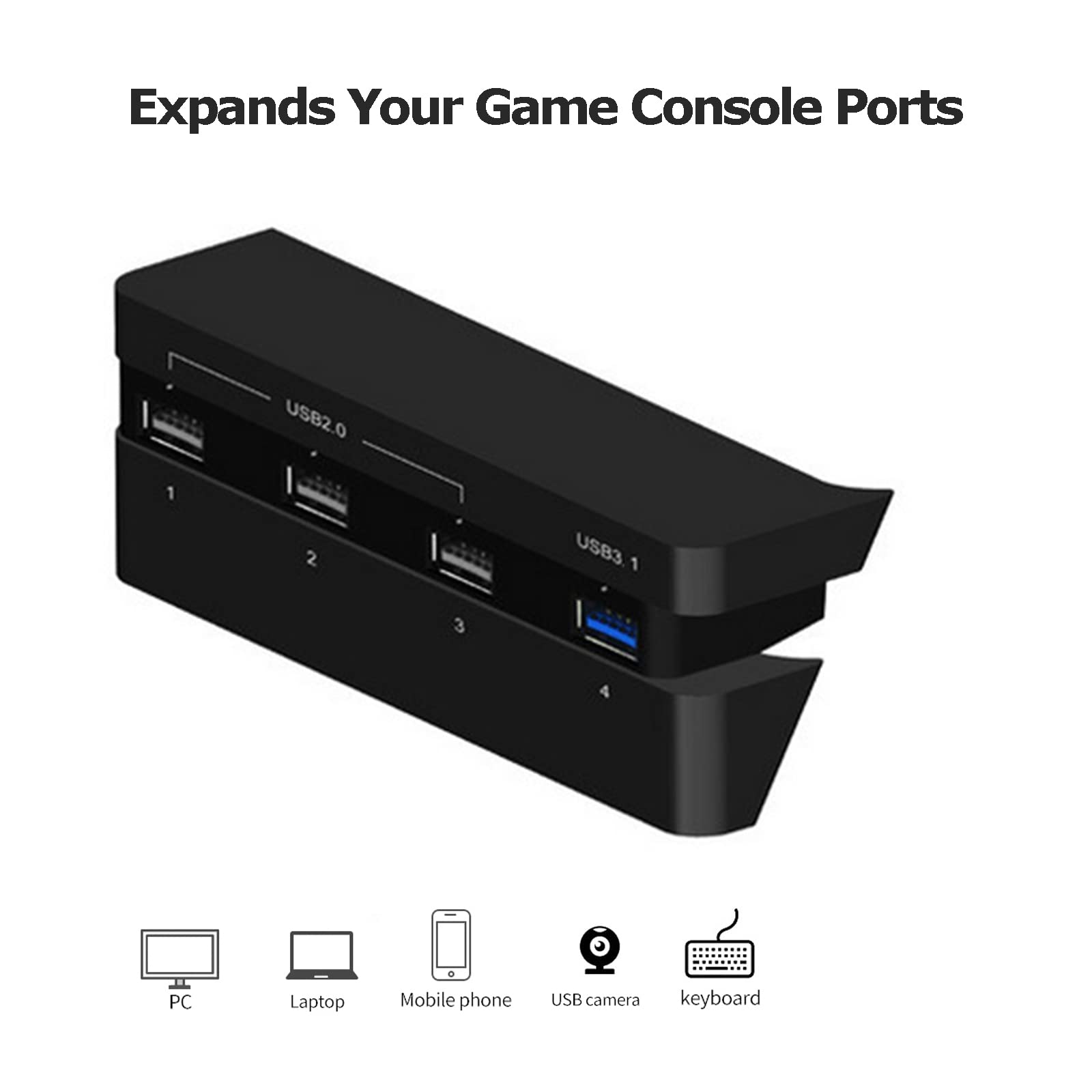 SOONHUA Hub de extensión USB de 4 puertos, USB 3. 0 Hub, USB 3. 0 Divisor de extensión para consola de juegos PS4 Slim USB 2. 0 3. 1 adaptador de concentrador para consola de juegos PS4 Slim