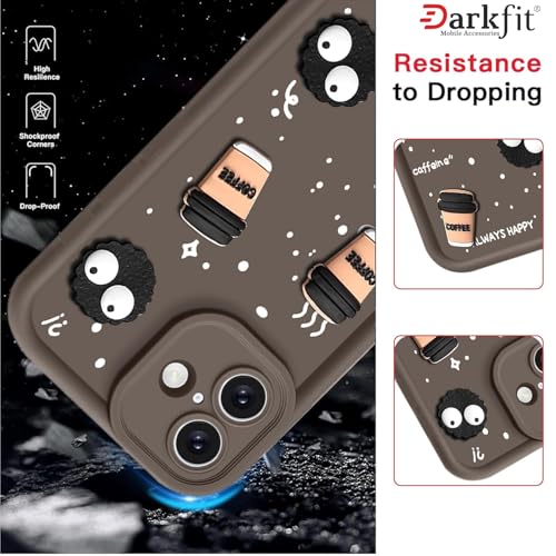 Image of DARKFIT Back Case Cover Compatible with iPhone 17 | Cute Fun Cartoon 3D Ball Coffee Silicone Case | Body Protection | Camera Protection | Shock Proof | Color Brown | Pack of 1