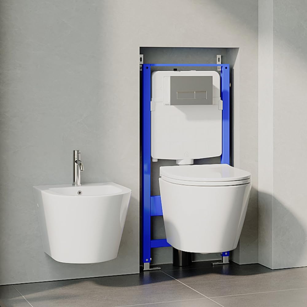 Bidé colgante con orificio para grifo y protección contra desbordamiento – Bidé de pared de cerámica – Ducha higiénica para limpieza íntima – con kit de fijación para montaje – 52,5 × 36,5 × 30 cm