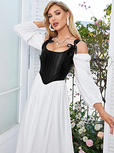 Image of Dreay Womens Vintage Asymmetrical Hem Overbust Corset Tie Front Lace-up Back Bustier Shapewear Top