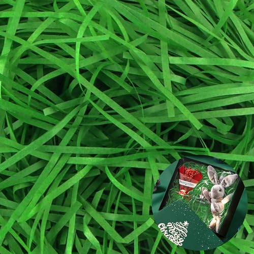 Herbe de Pâques, Hillylolly 200g Papier Déchiqueté Vert, Papier Remplissage Cadeau, Raffia Remplissage Boite Cadeau Vert, Frisure Papier Déchiqueté, pour Décorer des Cadeaux (Vert foncé)