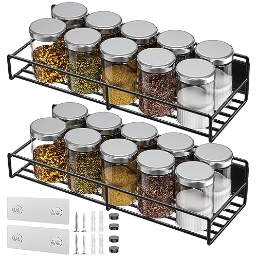 Cosicosy Magnetic Spice Rack, 2 Pack Spice Rack Organizer, Space Saver for Refrigerator and Microwave Oven, Screw or Adhesive Hanging Spice Rack for Spice Jars and Seasonings