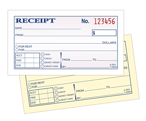 Adams Money and Rent Receipt, 2-3/4 x 5-3/8 Inches, 2-Parts, Carbonless, White/Canary, 50 Sets per Book, 3 Books (DC2501-3)