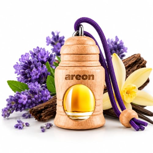 Image of AREON Fresco Premium Hanging Car Air Freshener, Patchouli Lavender Vanilla | Premium Wooden Hanging Car Air Freshener with an Elegant, Compact Design. Suitable for Use in Cars, SUVs, Vans, and Trucks.
