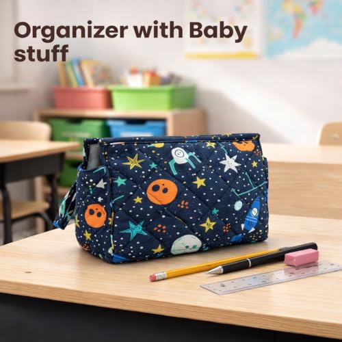 Image of 3 Zip Toileteries Organizer | Multipurpose All-in-One Compact, Foldable, Durable, Lightweight, Waterproof, Bag | Travel Friendly Pouch Ideal for Medicines & Toiletry (Outer Space Print)