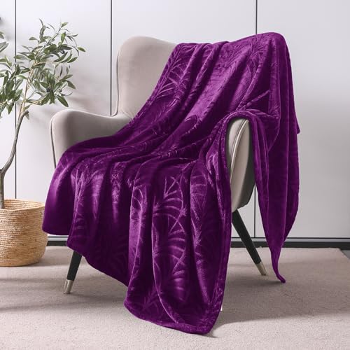 Whale Flotilla Flannel Fleece Throw Blanket for Couch, Soft Fluffy Velvet Sofa Blanket with Decorative Vintage Pattern for All Season, Warm and Lightweight, 50x60 Inch, Purple