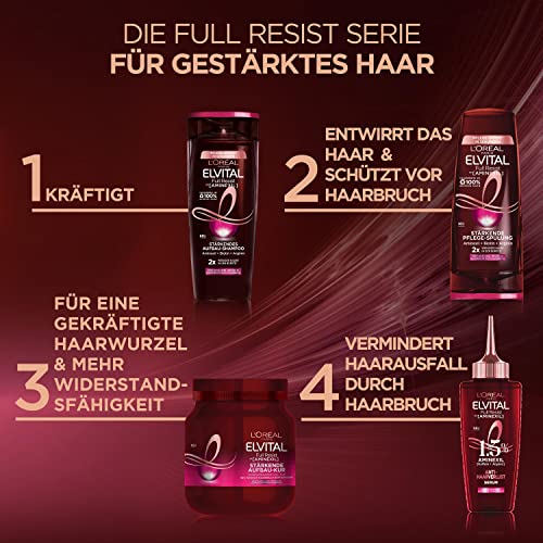 L'Oréal Paris Elvital Haarkur gegen Haarausfall durch Haarbruch, Ohne Parabene oder Silikone, Für kraftloses Haar, Mit Biotin, Provitamin B5 und Arginin, Full Resist Multi Power Kur, 1 x 680 ml