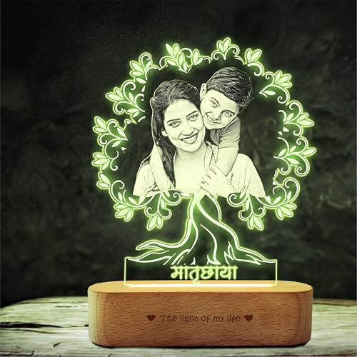 Image of ZOCI VOCI Matruchaya - Mother's Love in Light | Engraved Acrylic Lamp | Gift for Mom (RGB Smooth - (No Remote), B&W - Engraving)