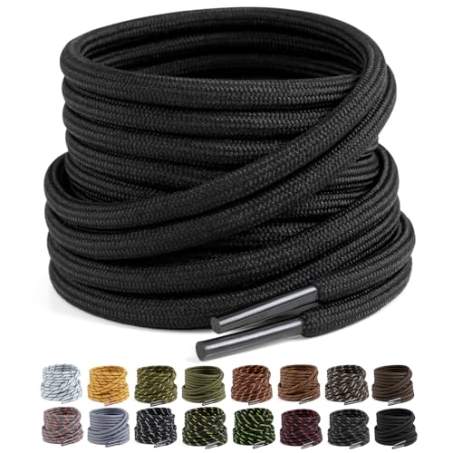 Puzeam 2 Pairs Work Boots Shoe Laces 4.5mm Heavy Duty Hiking Shoelaces for Men & Women (Black, 130cm 51inch)