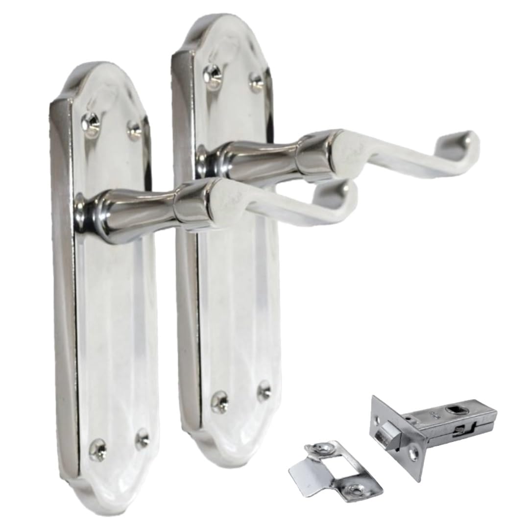 Epsom Door Handle Ashford Polished Chrome Internal Door Handle Set – Lever on Backplate 170mm x 48mm – Includes Tubular Latch – 1 Pair