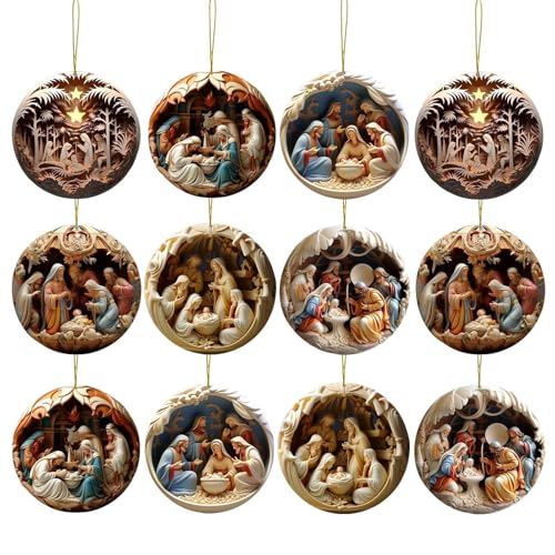 Adornos De Nacimiento Belen Navidad, Juego De 12 Piezas De Belén De Madera, Decoracion Navidad De 3*3 Pulgadas, Adornos De Madera De Pascua, Adornos Navidad Para árbol De Navidad, Pared, Ventana