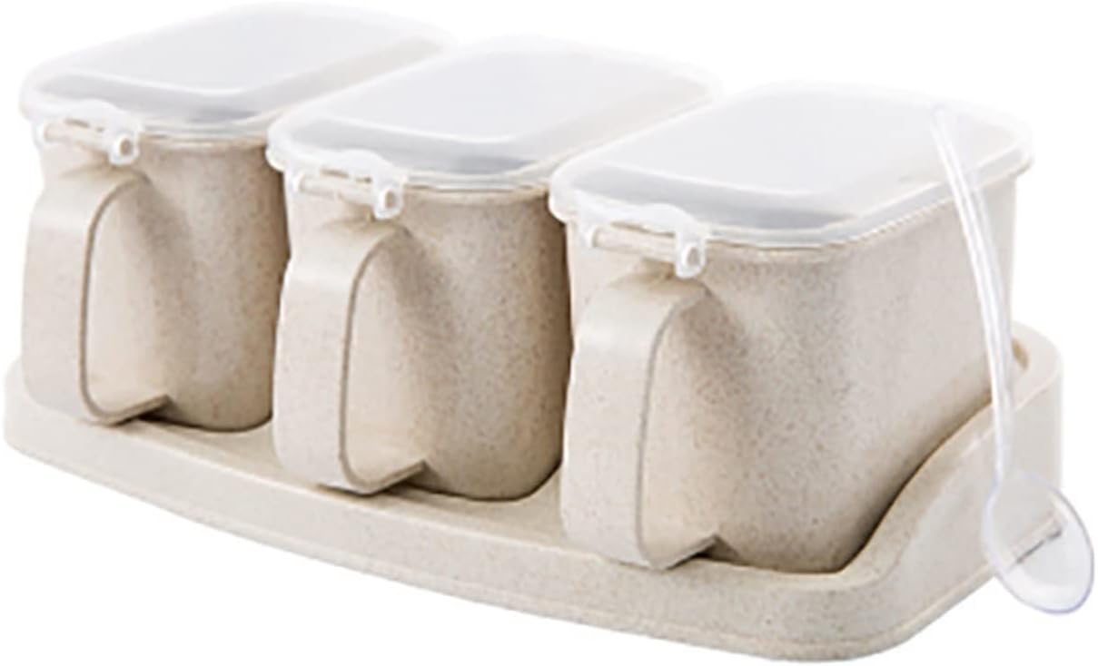 Sugar Bowls Condiment Box Kitchen Supplies Separate Salt Sugar Seasoning Pot Set Box Family Accessories(Beige)