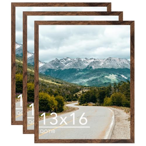 QOTIB 13x16 Picture Frame Deep Brown for Wall Hanging, Wood 13 x 16 Frame Photo Frame for Wall Horizontally or Vertically, Deep Brown, 3 Pack