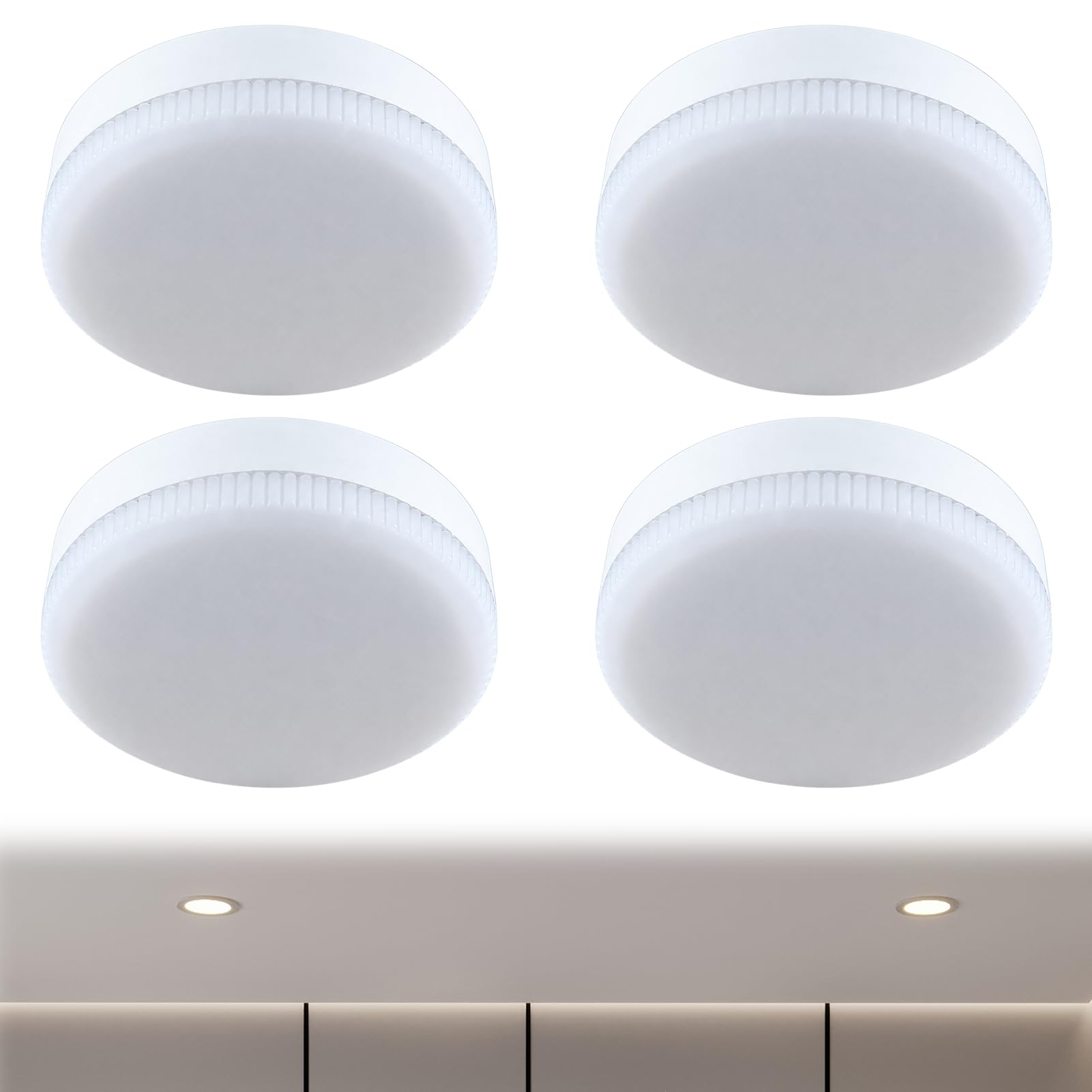 Muanwk 4 Pack GX53 LED Bulb 9W Warm White 4000K, Replace 50W Halogen or CFL