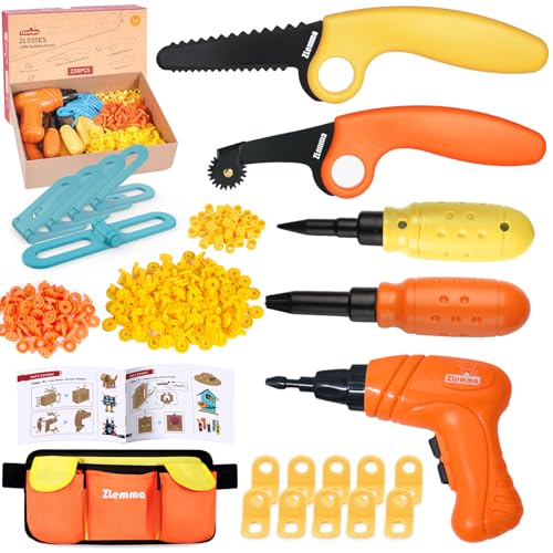 Image of Kids Cardboard Construction Tool Set with Electric Drill & Tool Belt -258PCS, STEM Building Kit for Creative Craft Projects, Educational DIY Engineering Toy for Boys & Girls