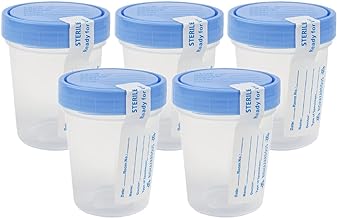 Dealmed Specimen Containers–Single Use Urine Specimen Cups, Screw on Leak Resistant Lid, Included ID Label, 4 oz, 5 Count