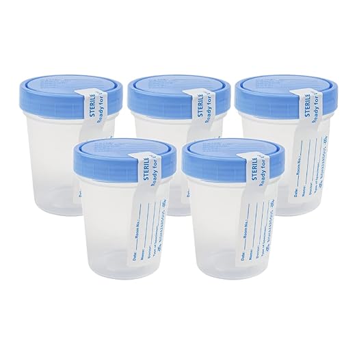 Dealmed Specimen Collection Containers Single Use Urine Specimen Cups, Screw on Leak Resistant Lid, Included ID Label, 4 oz, 5 Count