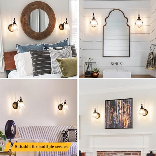 Image of Vintage Black Wall Sconces Set of Two, Matte Black Bathroom Vanity Light Fixtures, G9 Bulbs Bathroom Sconces Set of 2, Glass Wall Lights for Bathroom, Bedroom, Hallway