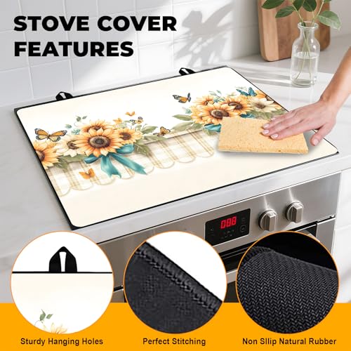 Image of Stove Top Cover Retro Flower Gas Stove Top Cover for Home Decoration Kitchen Pad Non-Stick Washable Cooktop Covers Countertop Protector Keep Stove Clean 28 inchx20 inch (Sunflower)