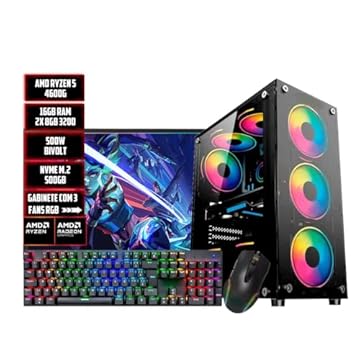 PC GAMER LIDER COMPLETO AMD RYZEN 5 4600G, NVME 500GB, 16GB RAM, MONITOR 19,5 TECLADO E MOUSE GAMER-MONTADO