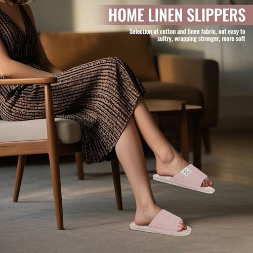 Slippers for Women,Memory Foam Soft Warm Slip On Open Toe Linen Cotton House Slippers,Anti-Skid Cozy for Indoor Outdoor Slippers4