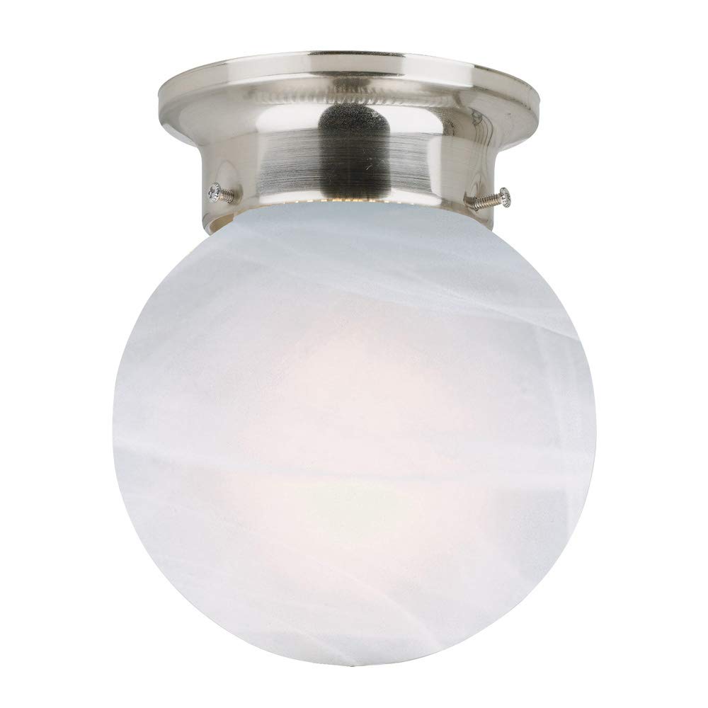 Design House 511592 Millbridge Traditional 1-Light Indoor Flush Mount Ceiling Light Dimmable Alabaster Glass for Bedroom Dining Room Kitchen, Satin Nickel