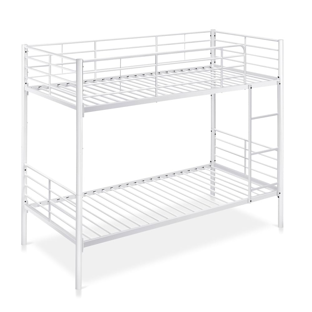 Letto A Castello DIVISIBILE Twins - Bianco - 80 x 180 Letto a Castello in Metallo Pratico e Resistente. Divisibile in 2 Letti Singoli. Scala Inclusa. Ringhiera Completa.