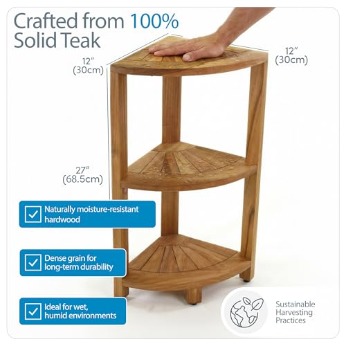 Image of AquaTeak Kai-Petite 12 inch Teak Corner Shelf Stand, 3 Tier Shower Stand