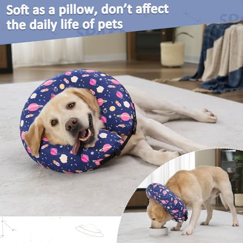 Image of Inflatable Dog Cone Collar,Waterproof Soft Dog Donut Cone for Large Medium Small Dogs Cats, Recovery Pet E-Collar Alternatives After Surgery (Planet, Small)