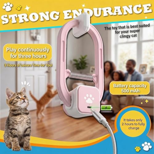 Image of Interactive Cat Toy, Electric Cat Teaser, Door Clip, 2 Motion Modes,Pink