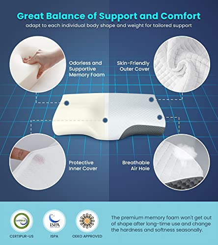 Octifie Adjustable Cervical Pillow For Neck And Shoulder Pain Relief, 5X Support Memory Foam Pillows For Sleeping, Orthopedic Contour Traction Pillow Odorless, Bed Pillow For Side Back Stomach Sleeper #TOP4