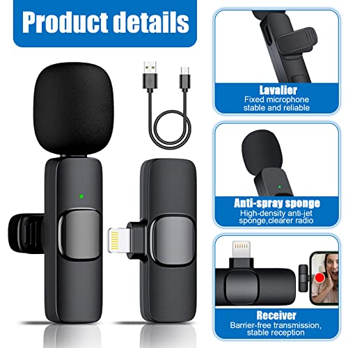 JieGuanG-Microphone-Lavalier-Wireless-2-Pcs-Plug-Play-Microfono-Wireless-Microfono-Lavalier-Wireless-Professionale-Microfono-Wireless-per-La-Registrazione-Live-Stream-YouTube-Nero