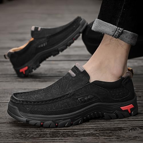 Made Of Cowhide Men's Business And Office Casual Shoes, Lightweight Wide Version Boat Shoes, Black Penny Shoes，Hand Sewn Comfortable Driving Casual Shoes, Outdoor Travel Shoes,Skateboarding Shoes3